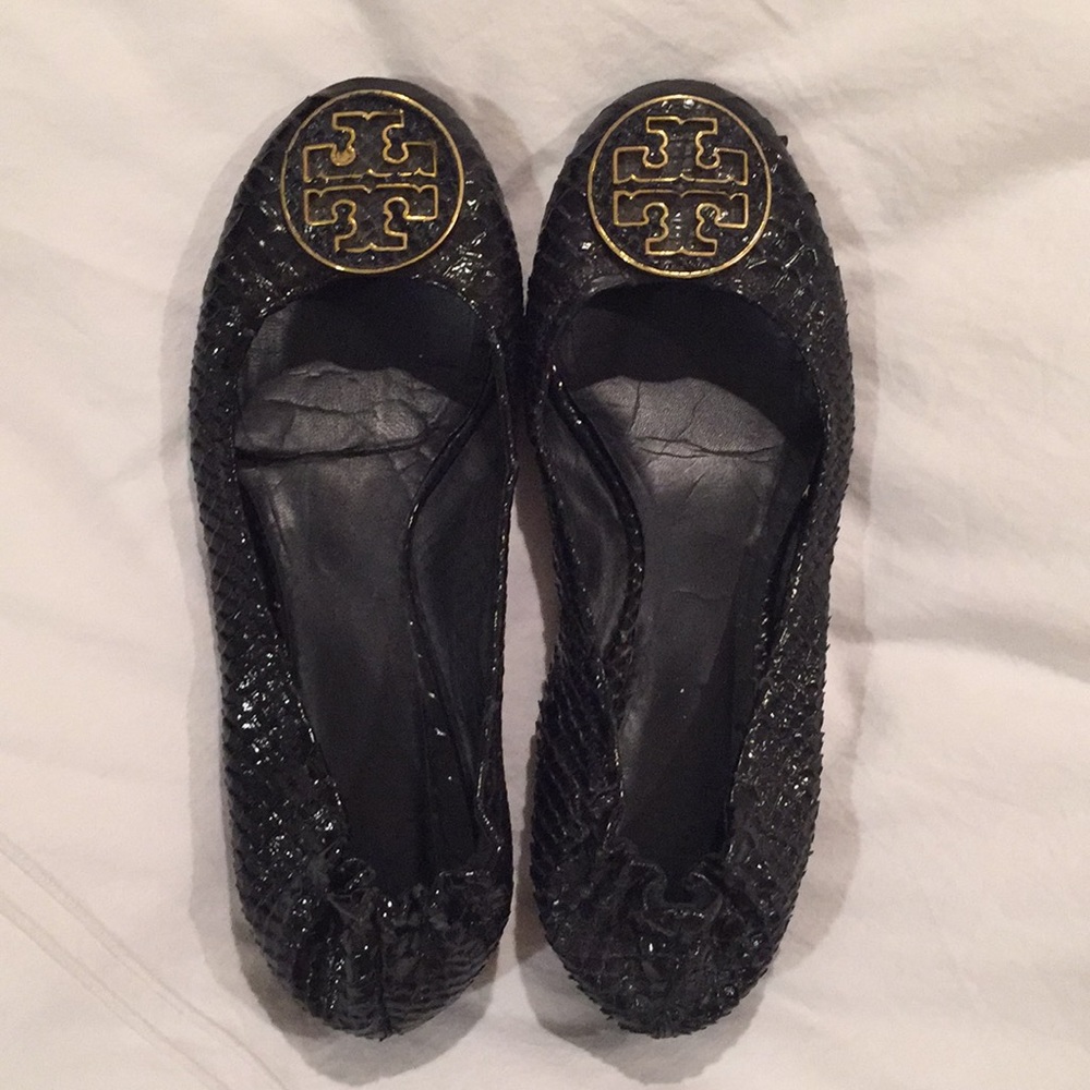 Tory Burch Black Fish-Scale Flats